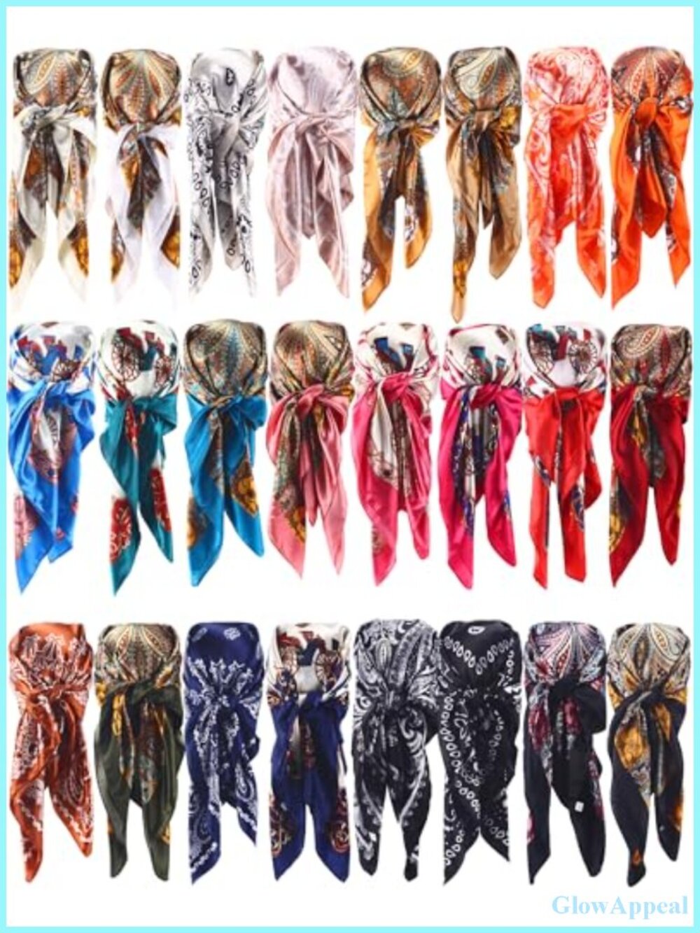 24 Pack 35x35 Inch Satin Hair Scarves for Women Large Silk Head Wraps